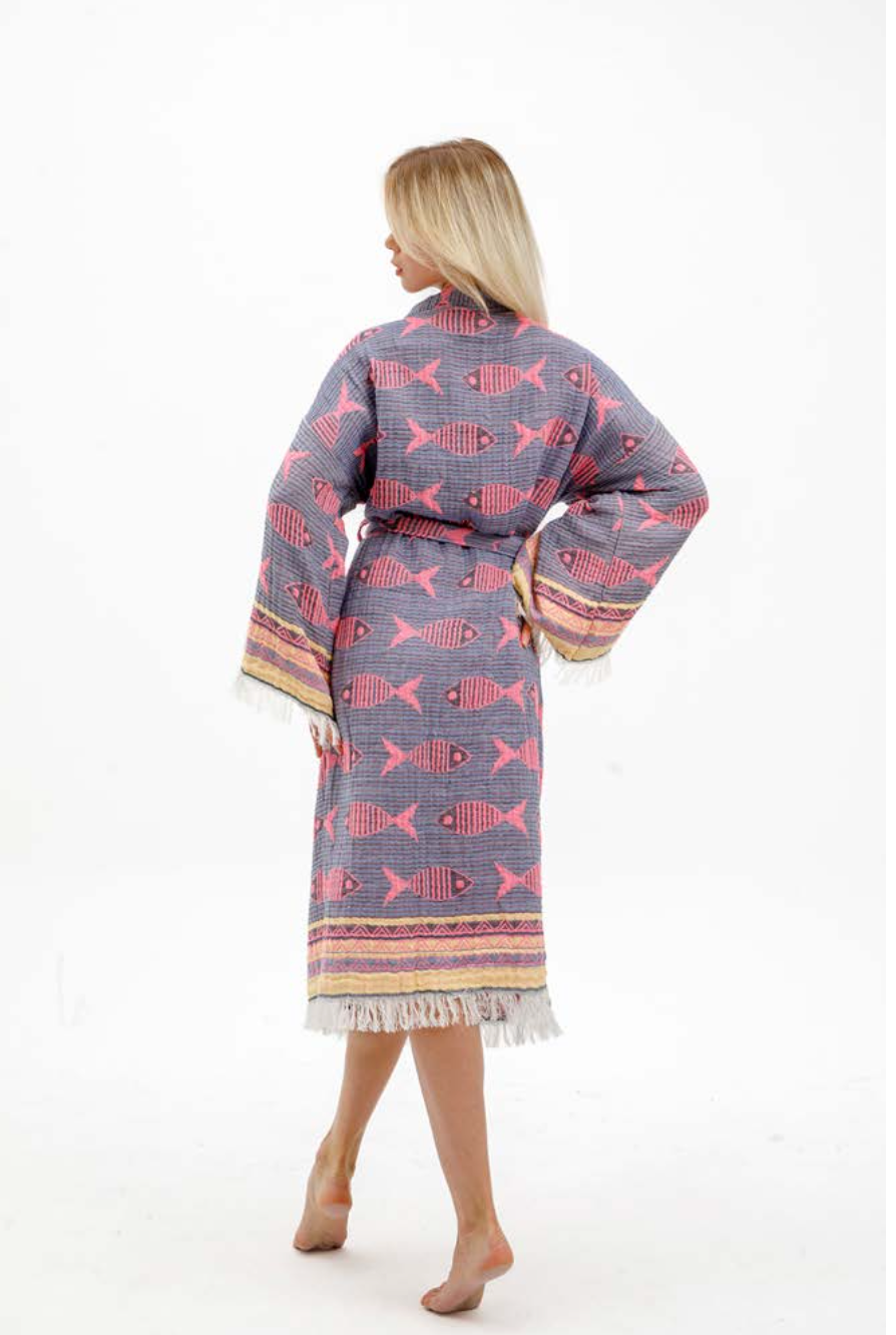 Fish Print Cotton Kimono
