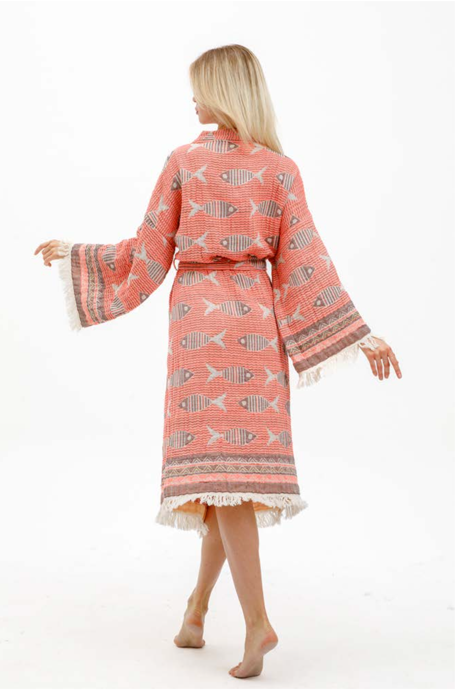 Fish Print Cotton Kimono
