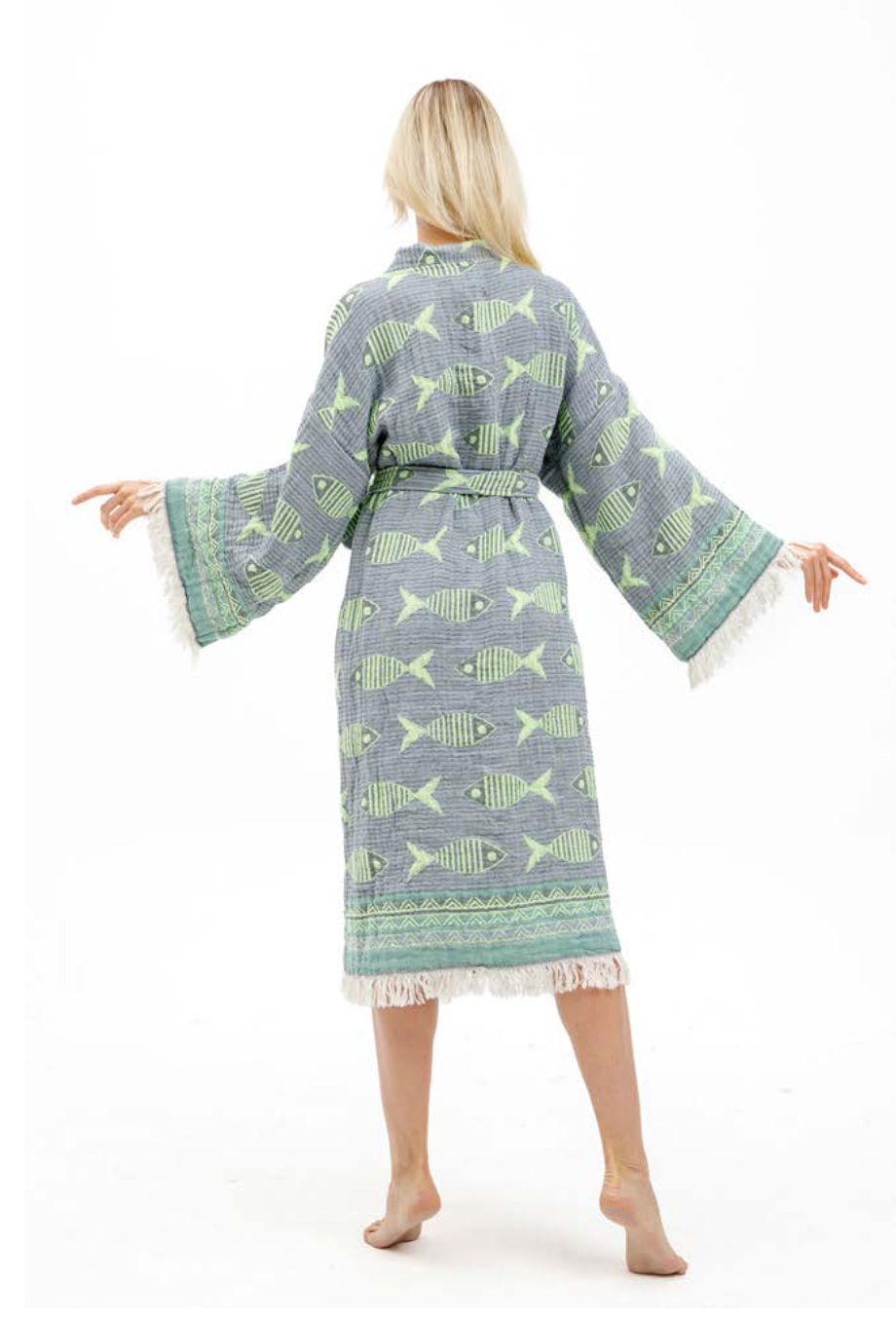 Fish Print Cotton Kimono