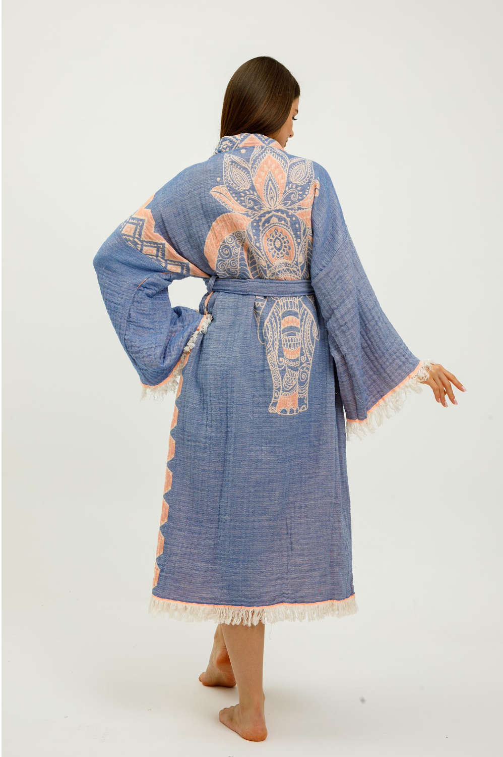 Jungle Elephant Hand-Printed Cotton Kimono