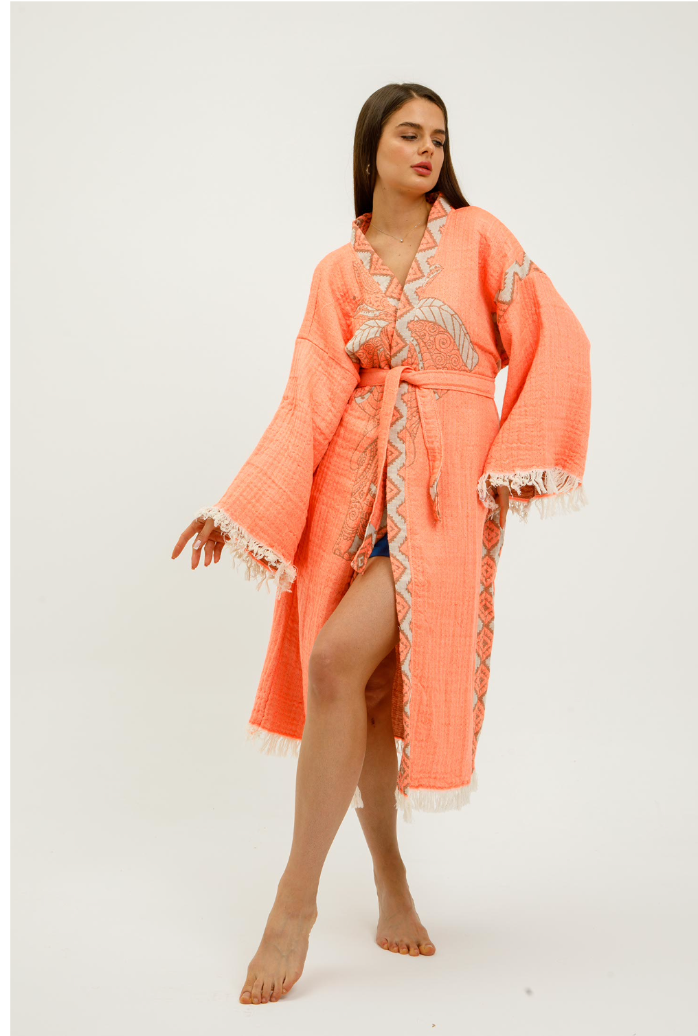 Jungle Elephant Hand-Printed Cotton Kimono