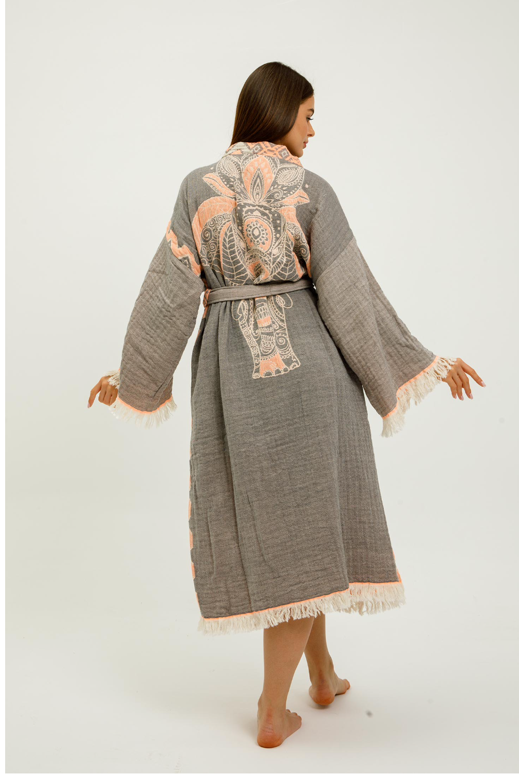 Jungle Elephant Hand-Printed Cotton Kimono