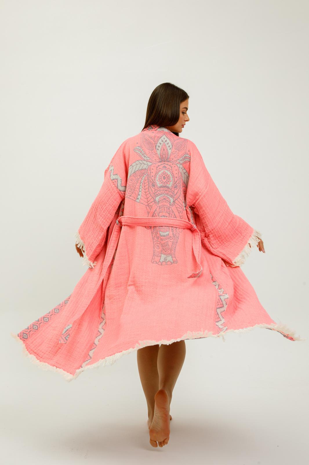 Jungle Elephant Hand-Printed Cotton Kimono