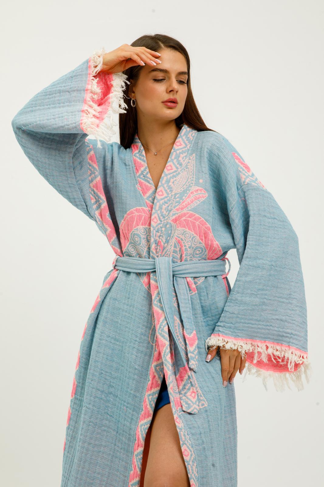 Jungle Elephant Hand-Printed Cotton Kimono