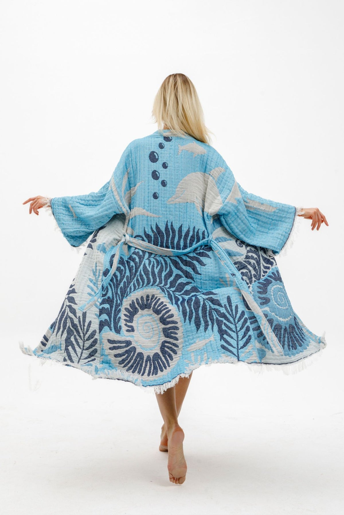 Ocean Hand-Printed Cotton Kimono