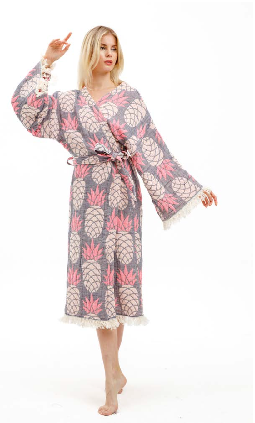 Pineapple Hand-Printed Cotton Kimono