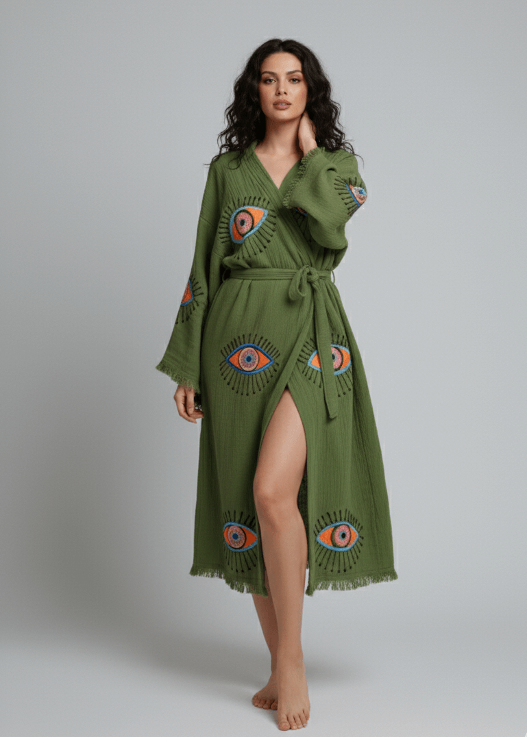 Evil Eye Hand-Printed Cotton Kimono