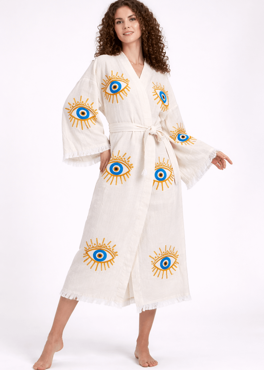 Evil Eye Hand-Printed Cotton Kimono
