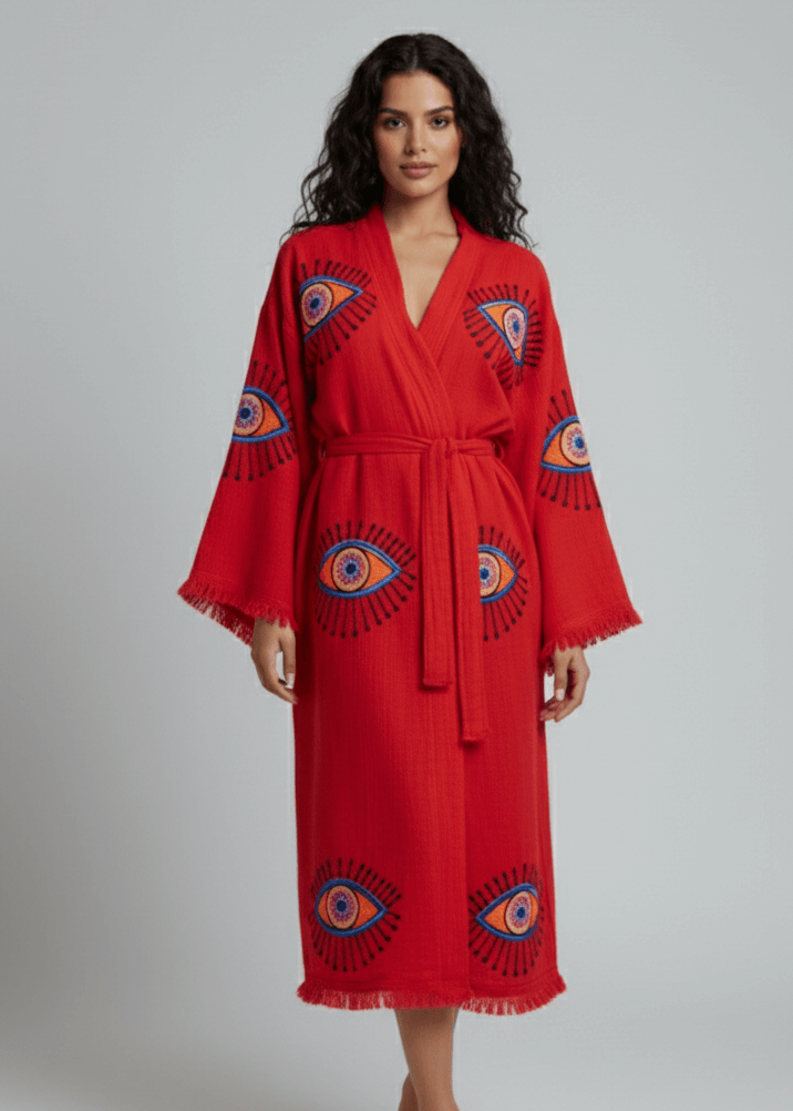 Evil Eye Hand-Printed Cotton Kimono