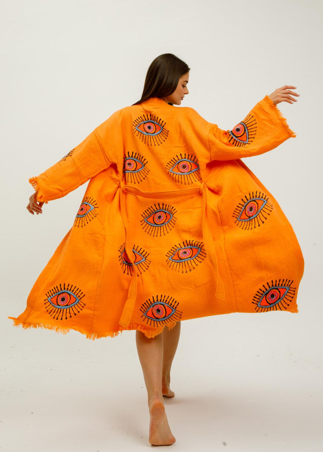 Evil Eye Hand-Printed Cotton Kimono