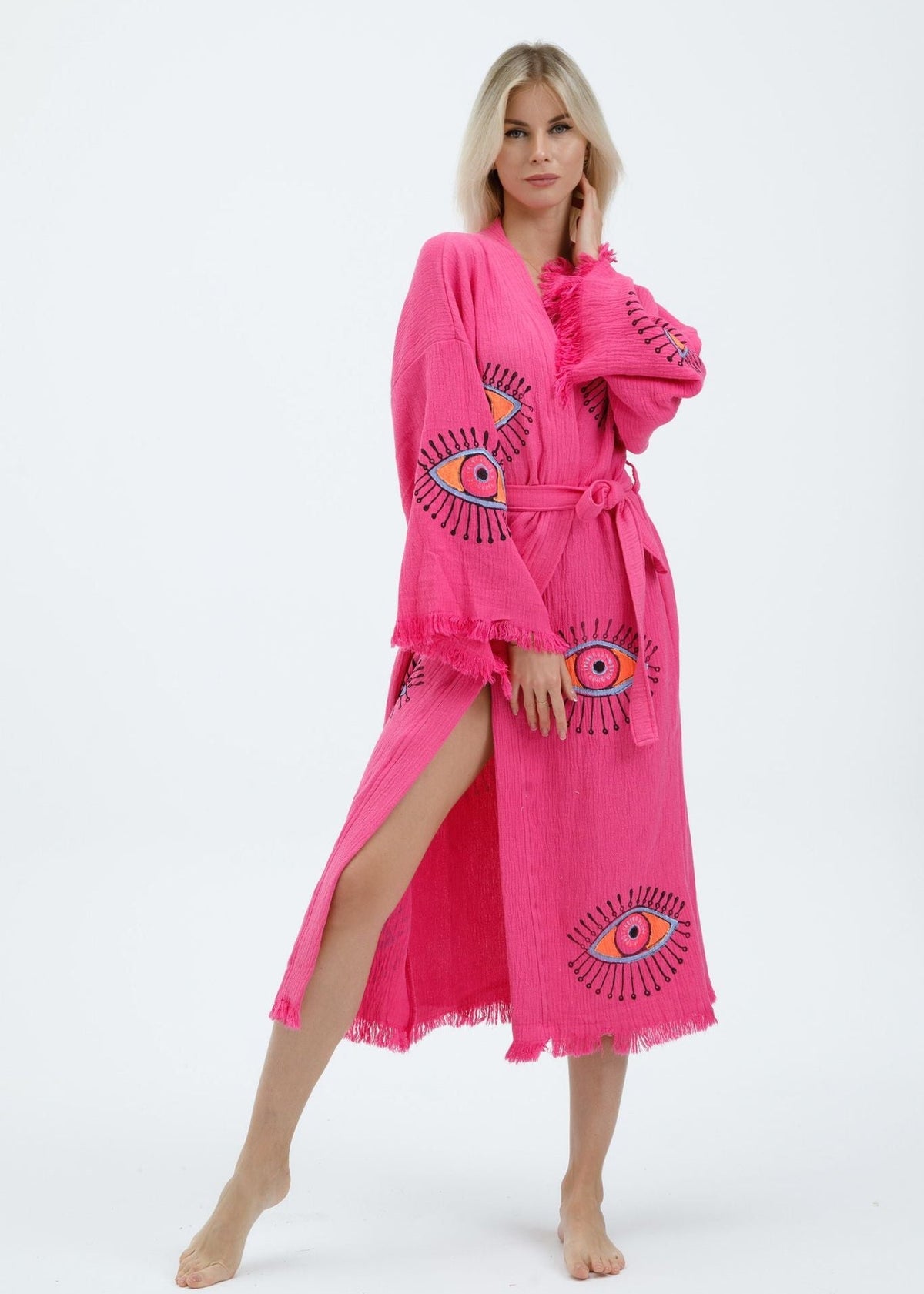 Evil Eye Hand-Printed Cotton Kimono