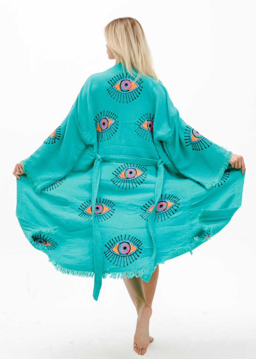 Evil Eye Hand-Printed Cotton Kimono