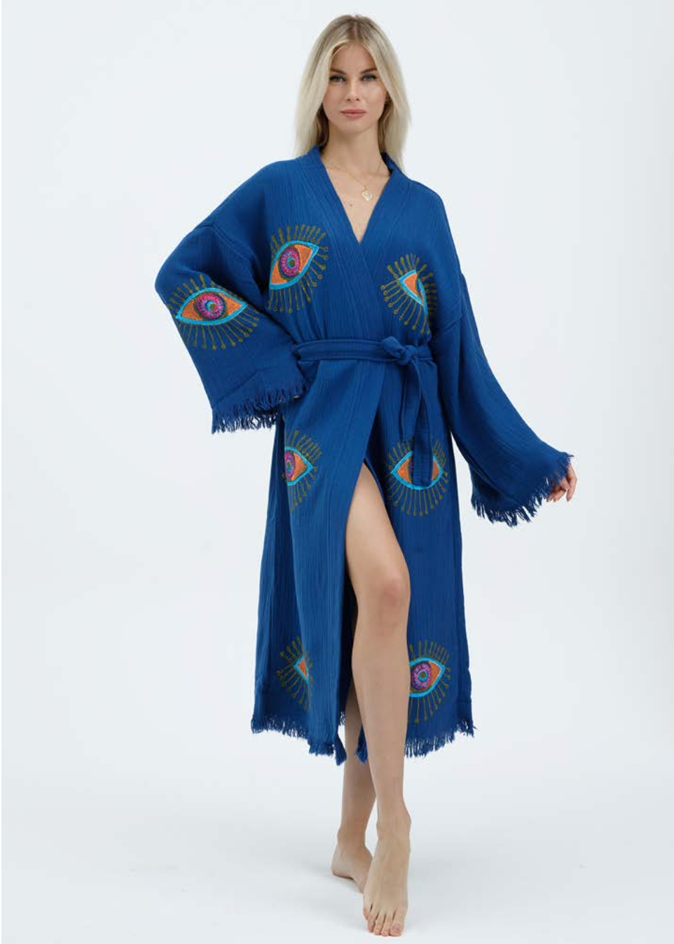 Evil Eye Hand-Printed Cotton Kimono