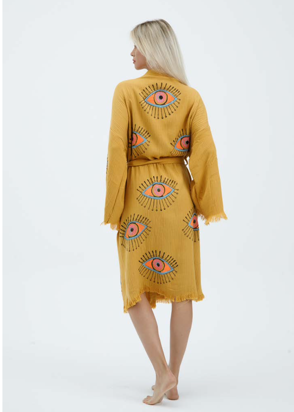 Evil Eye Hand-Printed Cotton Kimono