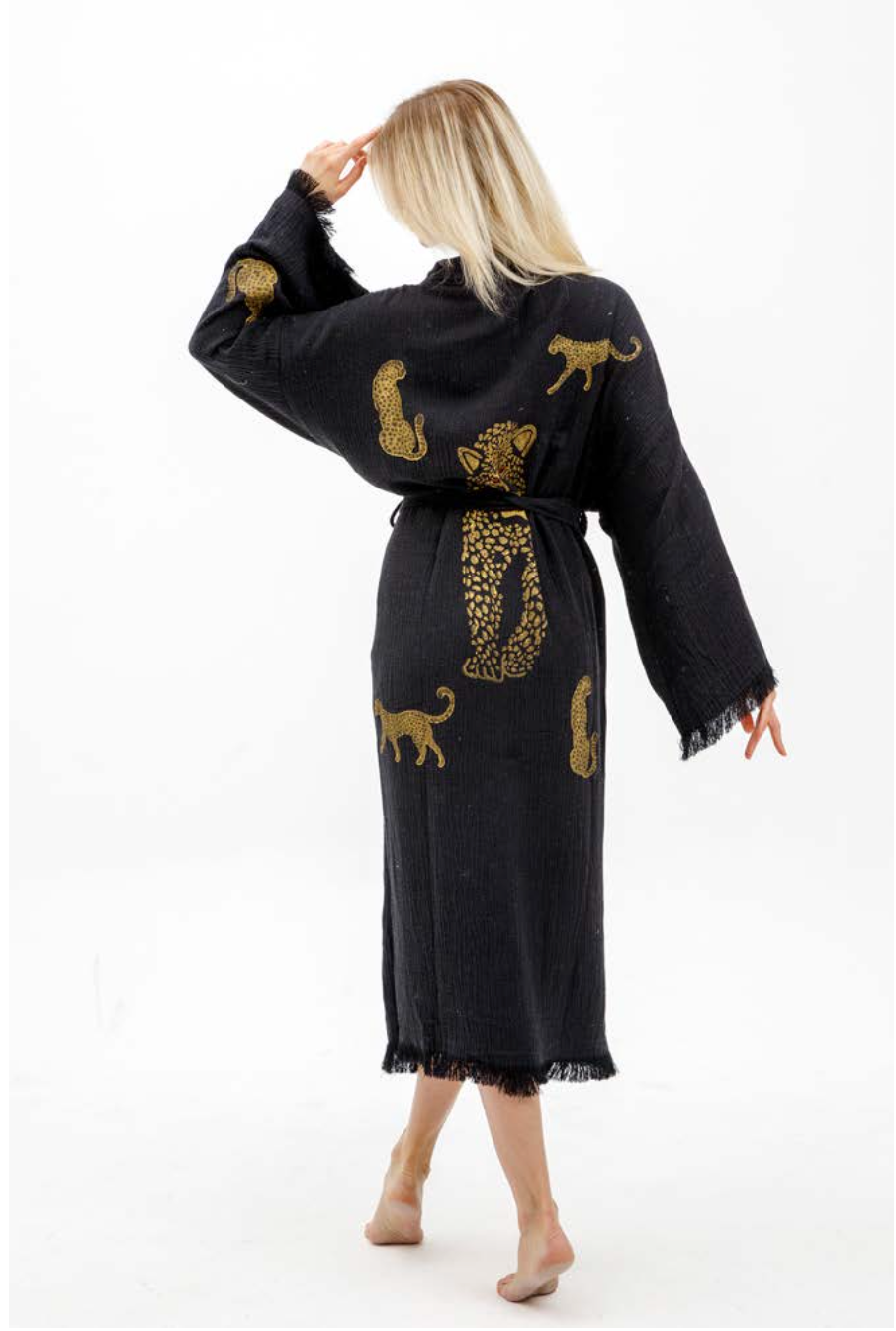 Tiger Hand-Printed Cotton Kimono