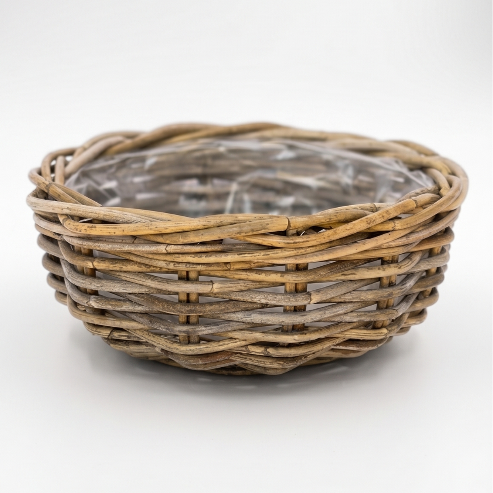 Rattan bowl with removable plastic liner