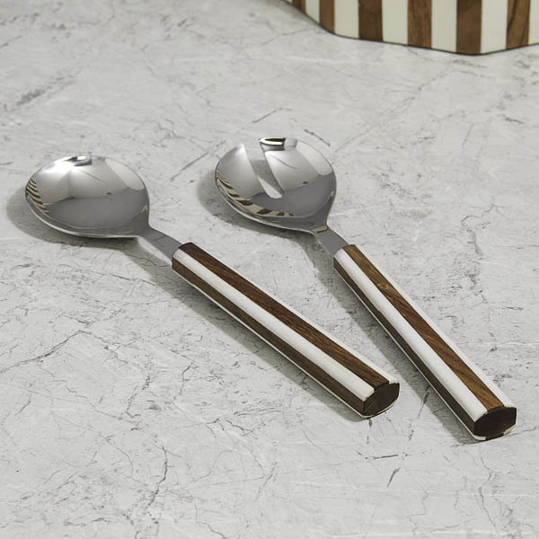 Lyra acacia and mother-of-pearl inlay serving set