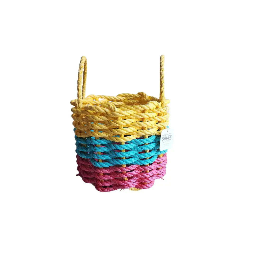 Pink, teal and yellow stripe rope basket