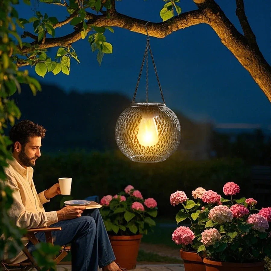 Solar Iron Hanging Garden Lantern
