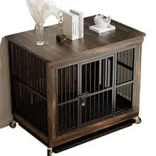 Wooden Dog Crate Side Table with Wheels