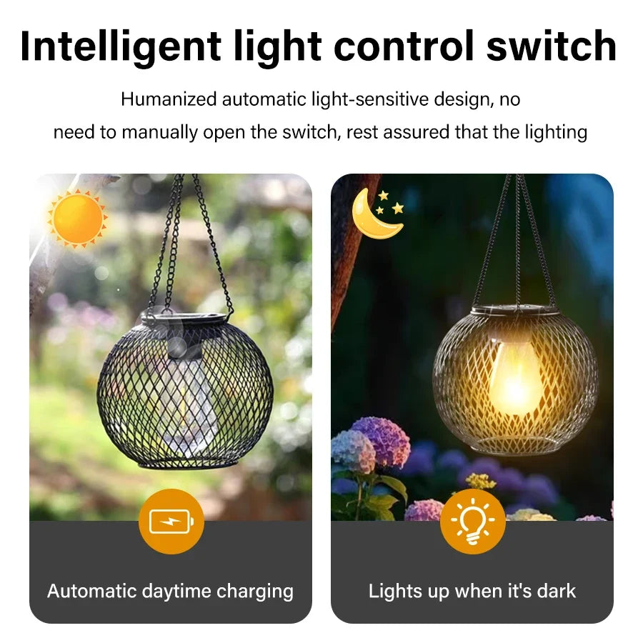 Solar Iron Hanging Garden Lantern