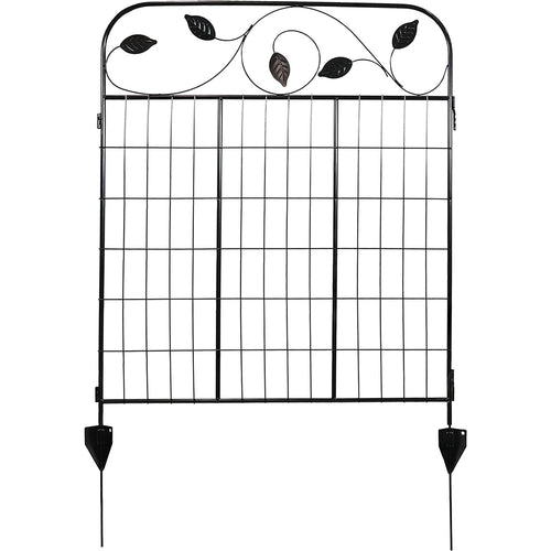 4-Pack Black Steel Garden Fence Panels with Stakes