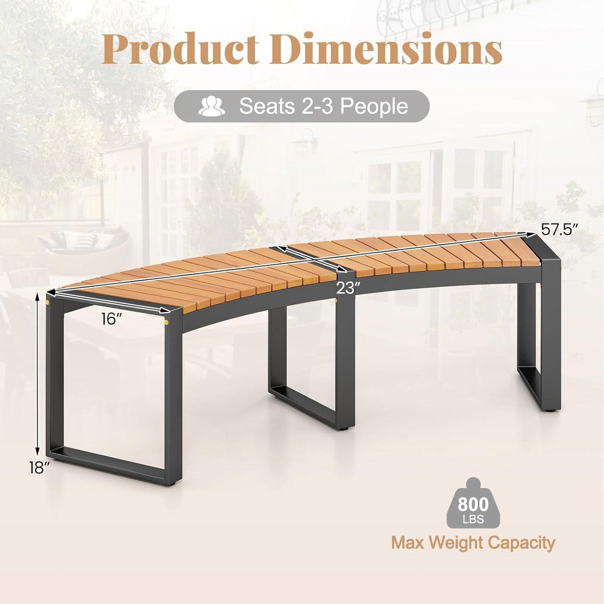 Set of 4 Curved Acacia Wood & Metal Outdoor Benches