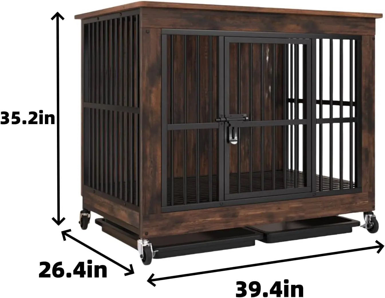 Wooden Dog Crate Side Table with Wheels