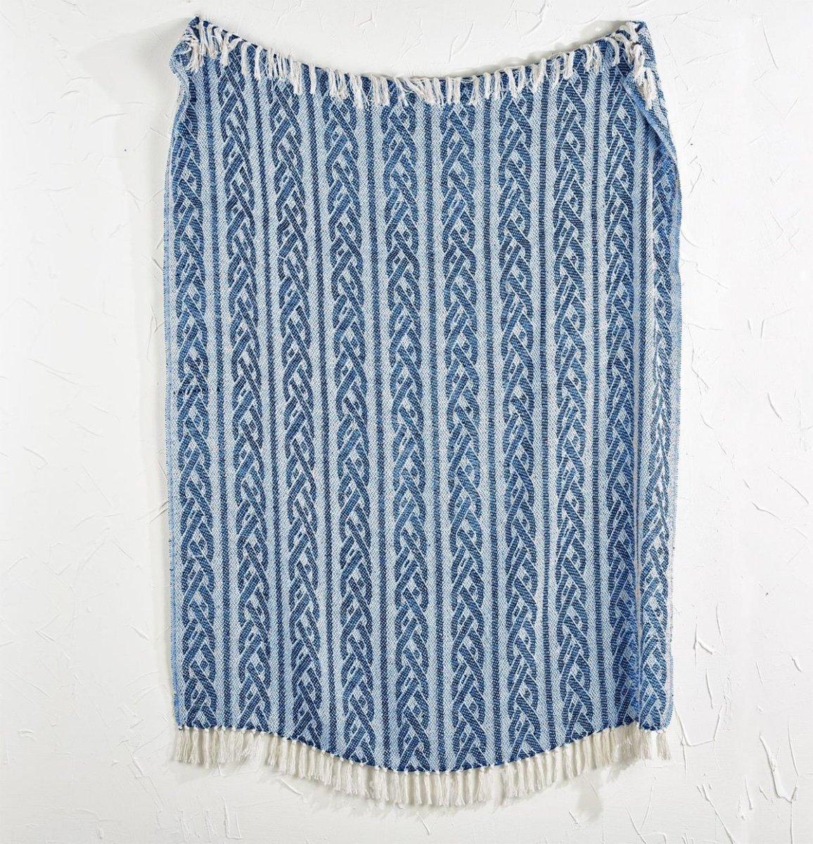 Tassel Blue Cotton Throw Blanket