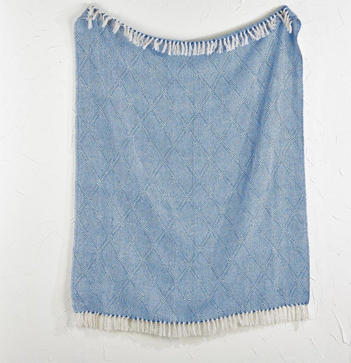 Tassel Blue Cotton Throw Blanket