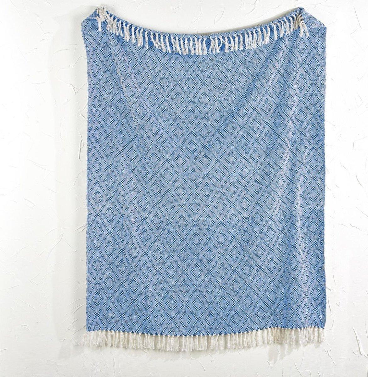 Tassel Blue Cotton Throw Blanket