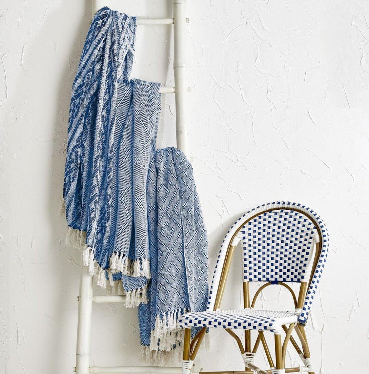 Tassel Blue Cotton Throw Blanket