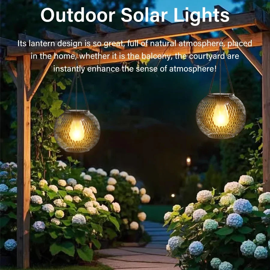 Solar Iron Hanging Garden Lantern