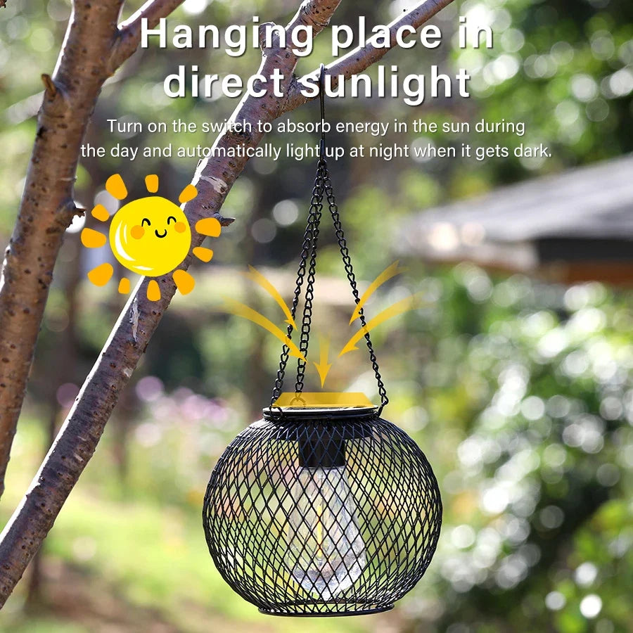Solar Iron Hanging Garden Lantern