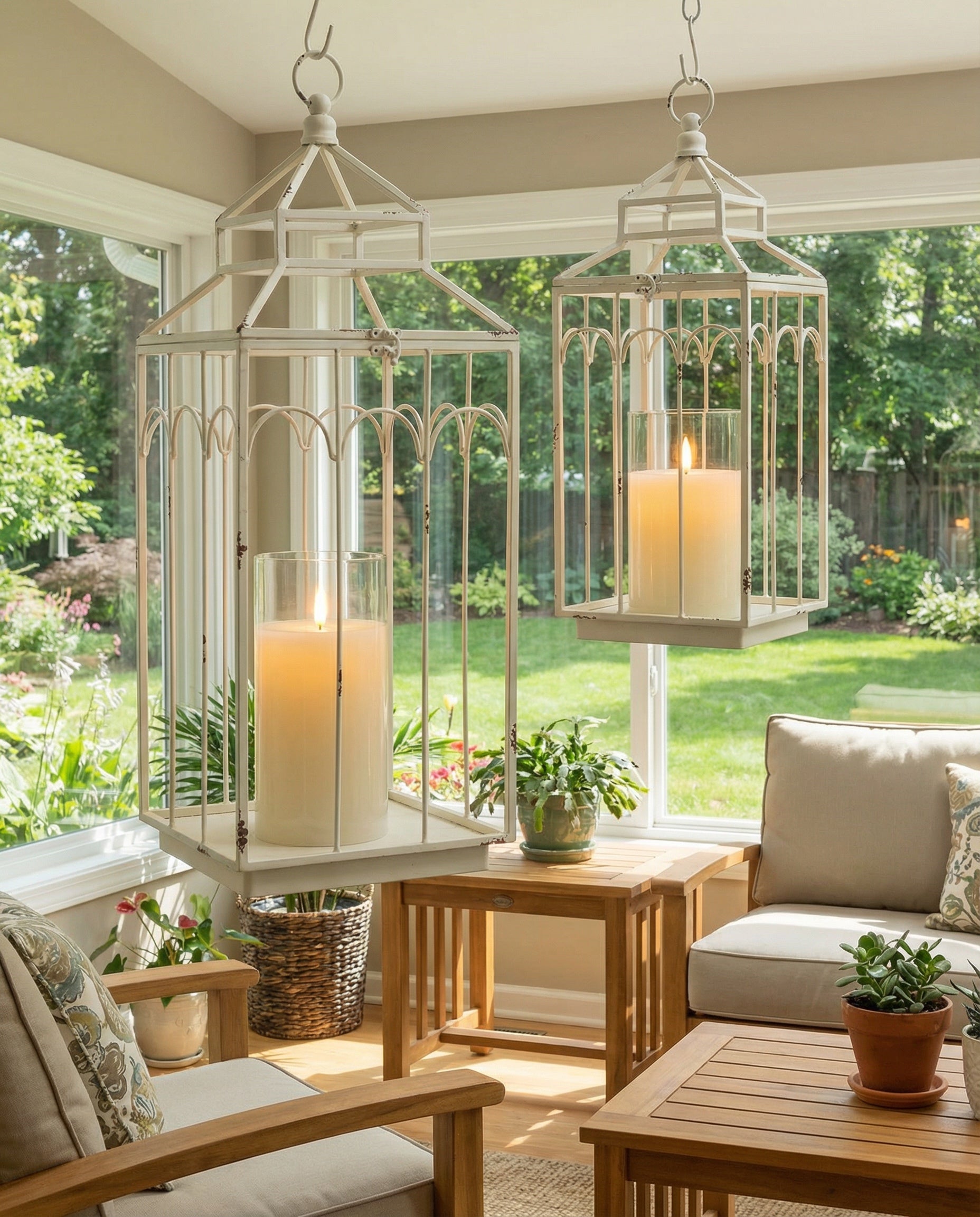 Ashley white metal lantern