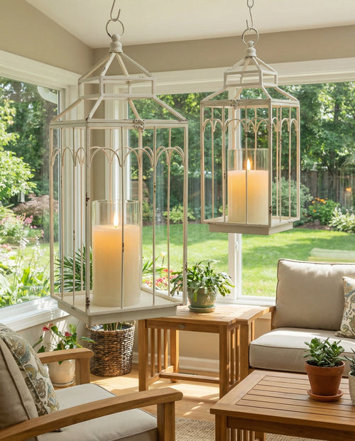 Ashley white metal lantern