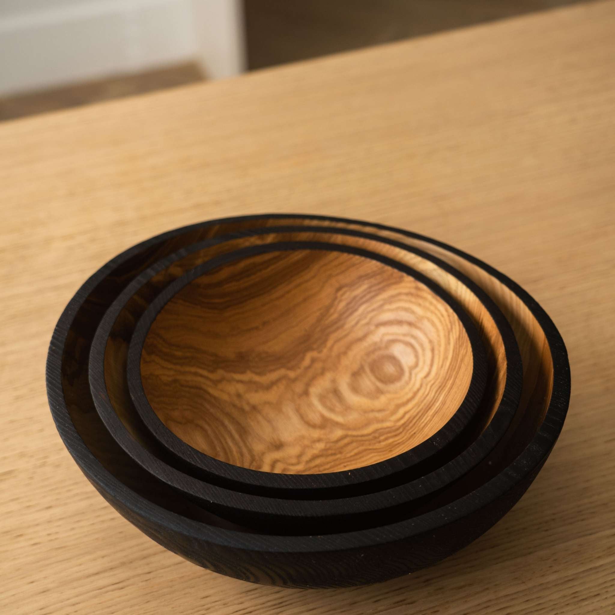 Half Charred Ashwood Nesting Bowl Set