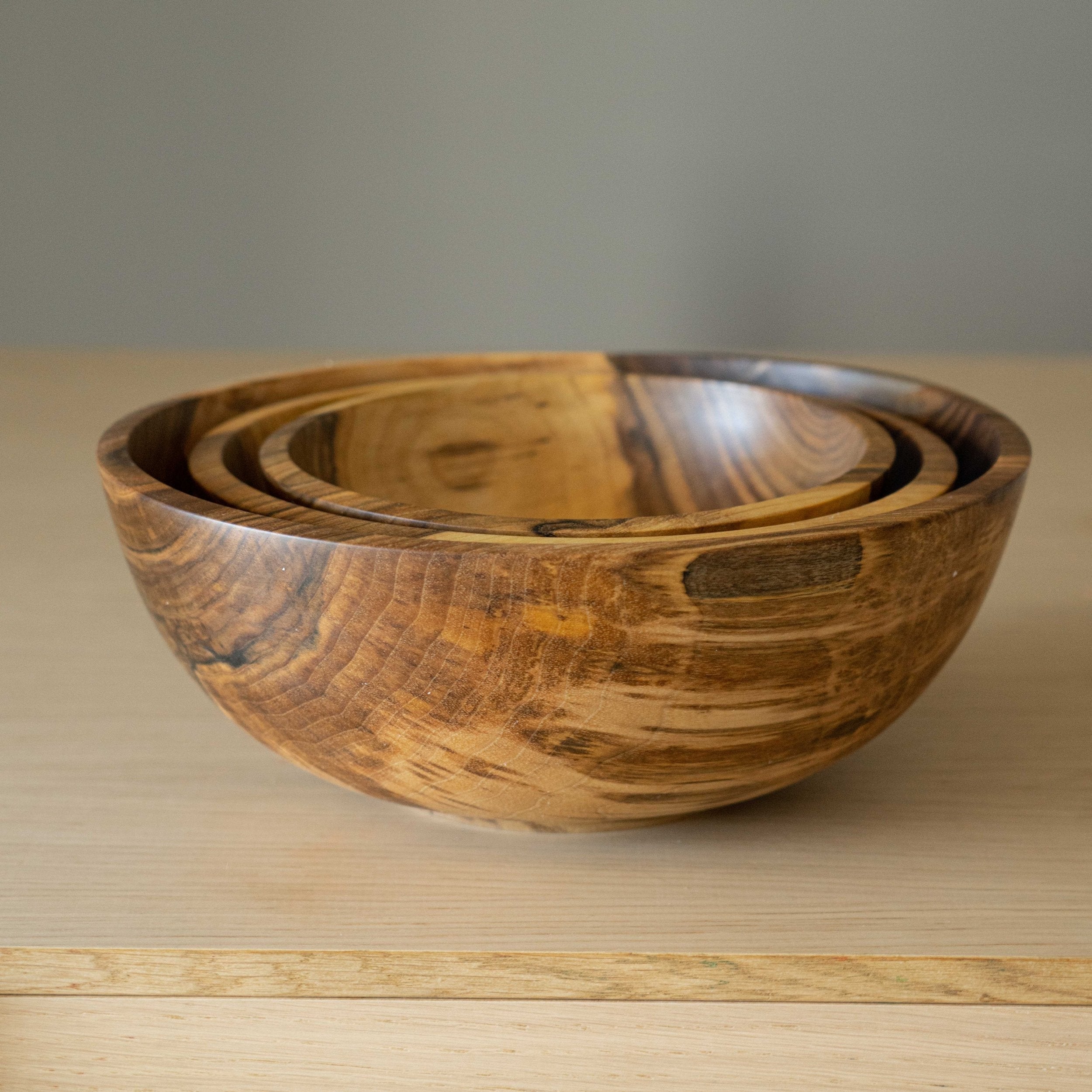 Hand Carved Walnut Wood Nesting Bowl Set