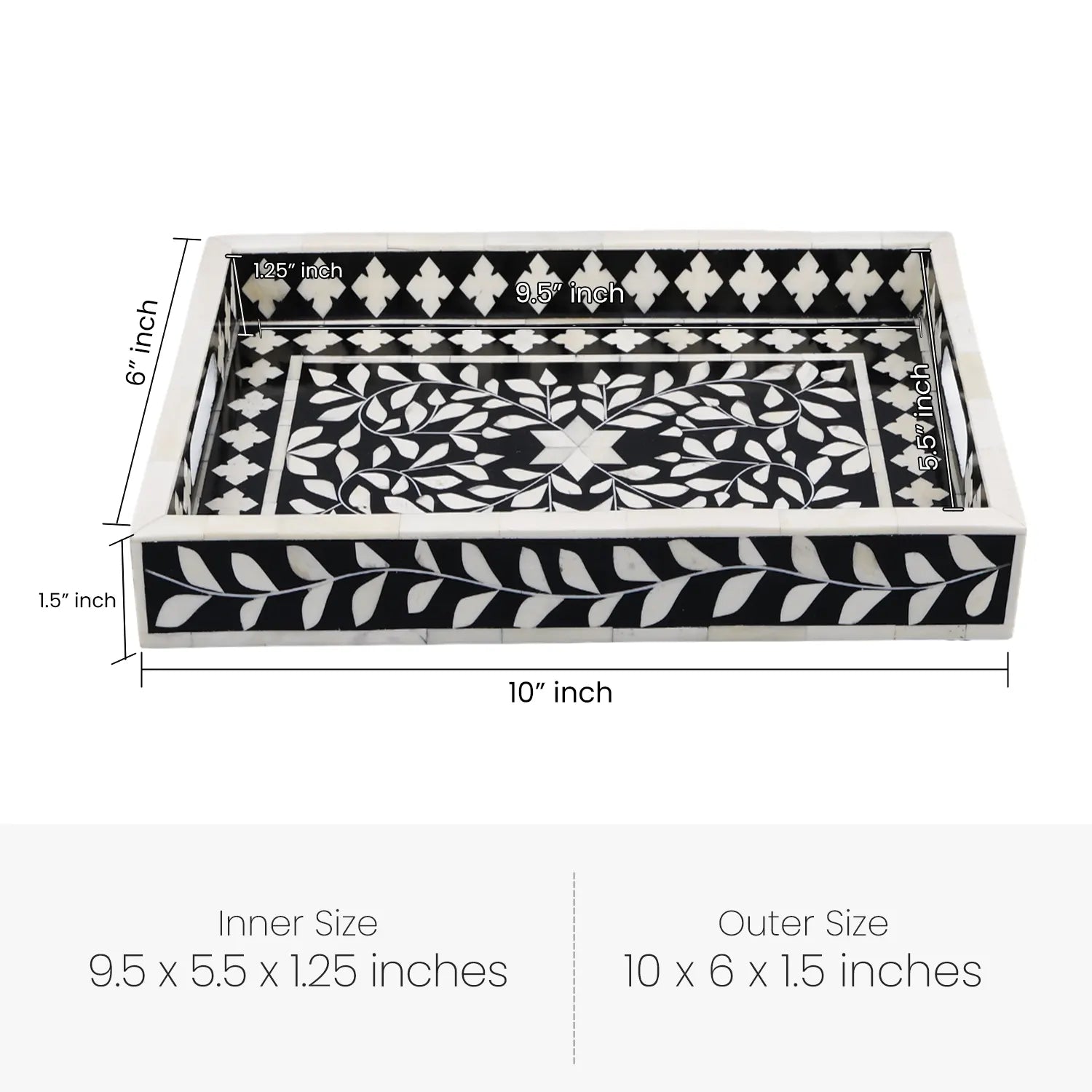 Decorative Tray Alhambra Negra Black White Bone & Resin Inlay – 11" x 17", 12" x 12"
