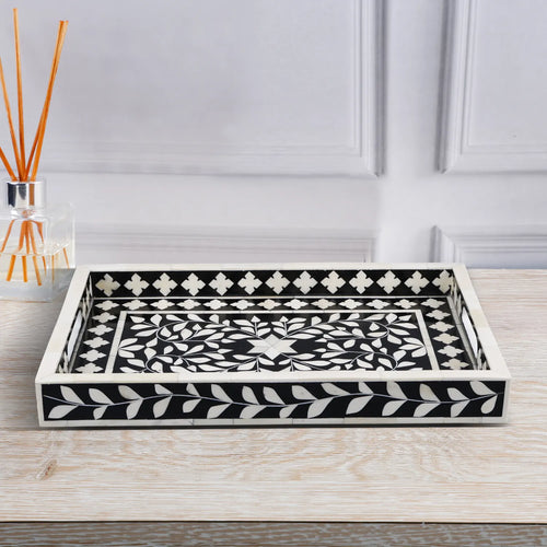 Alhambra Negra black and white bone and resin inlay tray