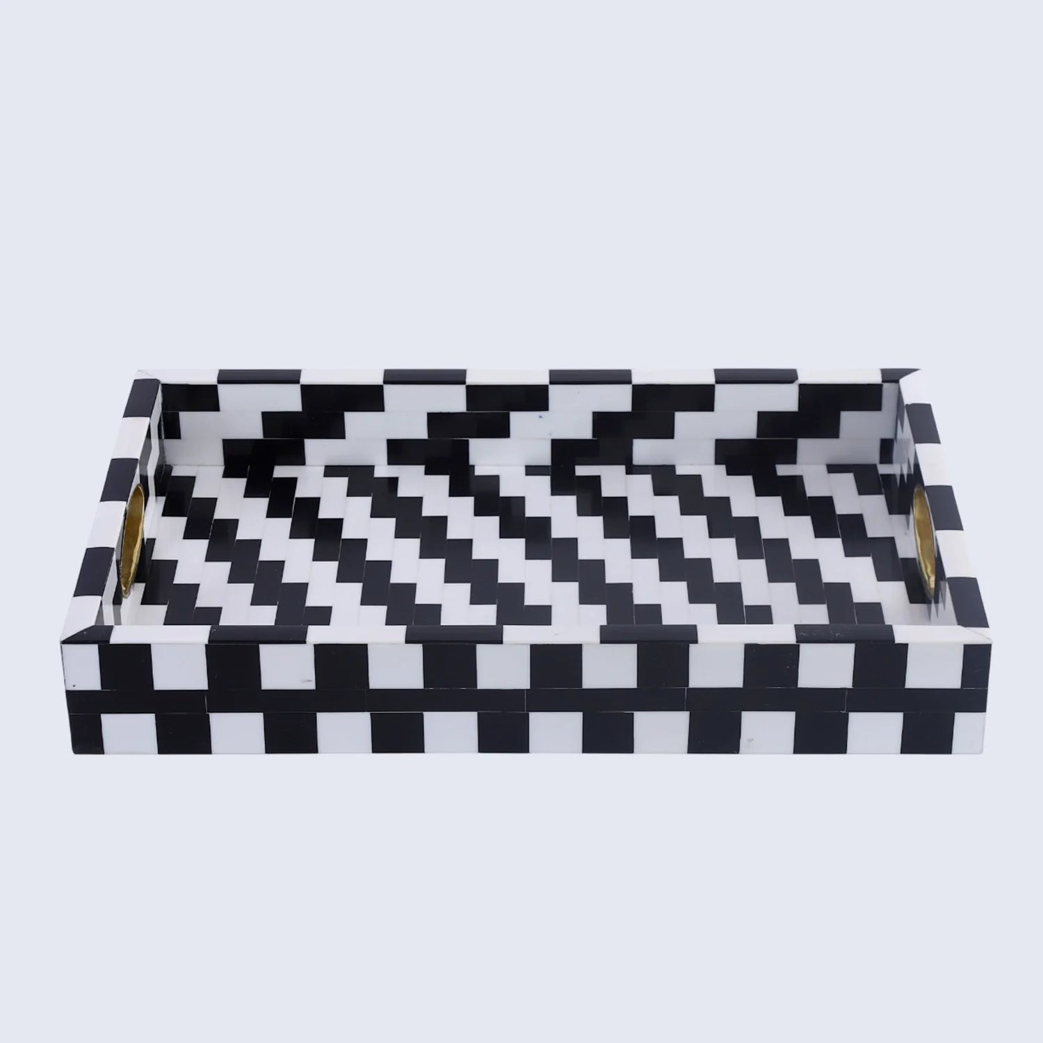 Black White Optique Pixel Resin Decorative Tray Brass 11x17
