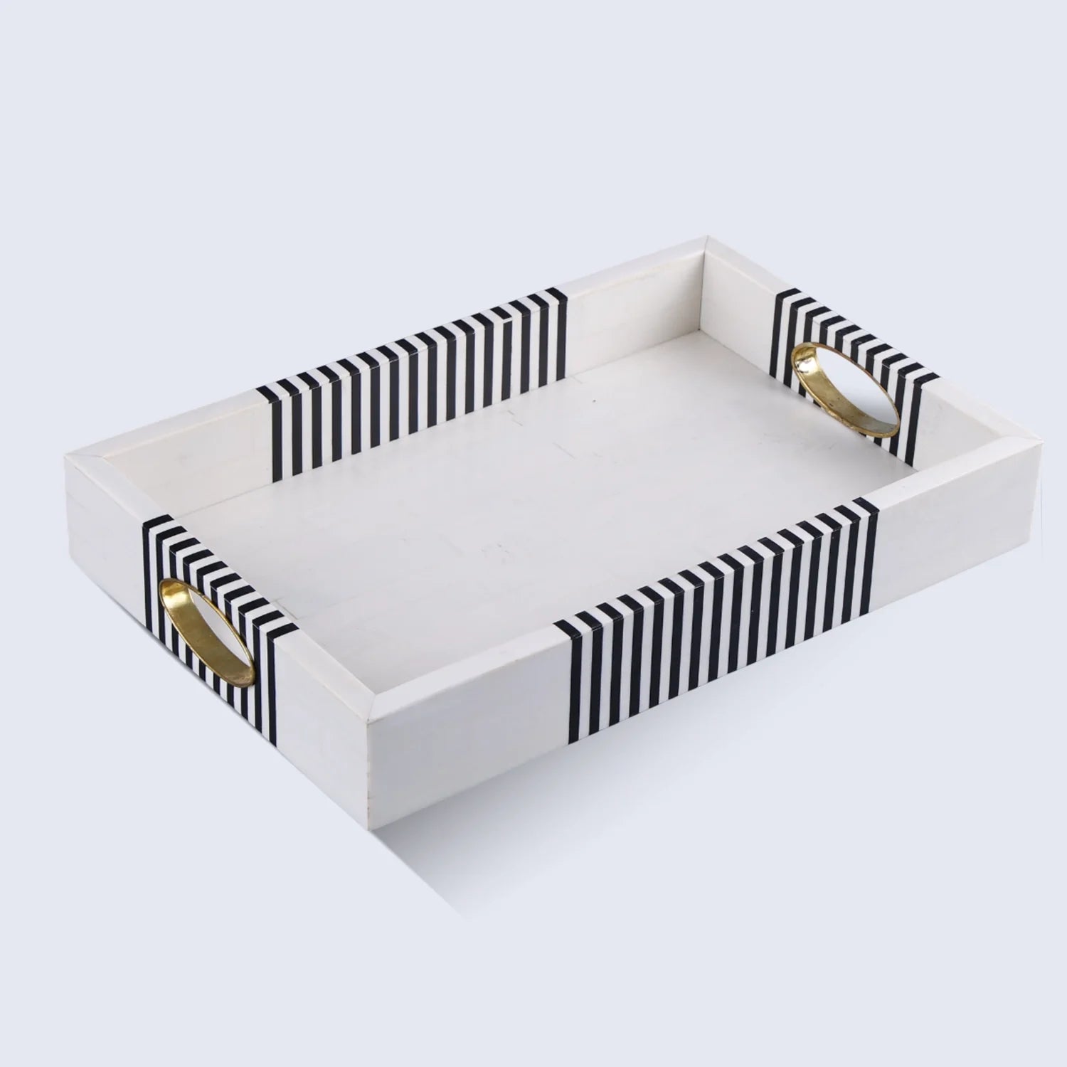 B&W Resin Brass Inlay Optique Reflect Decorative Tray 11x17