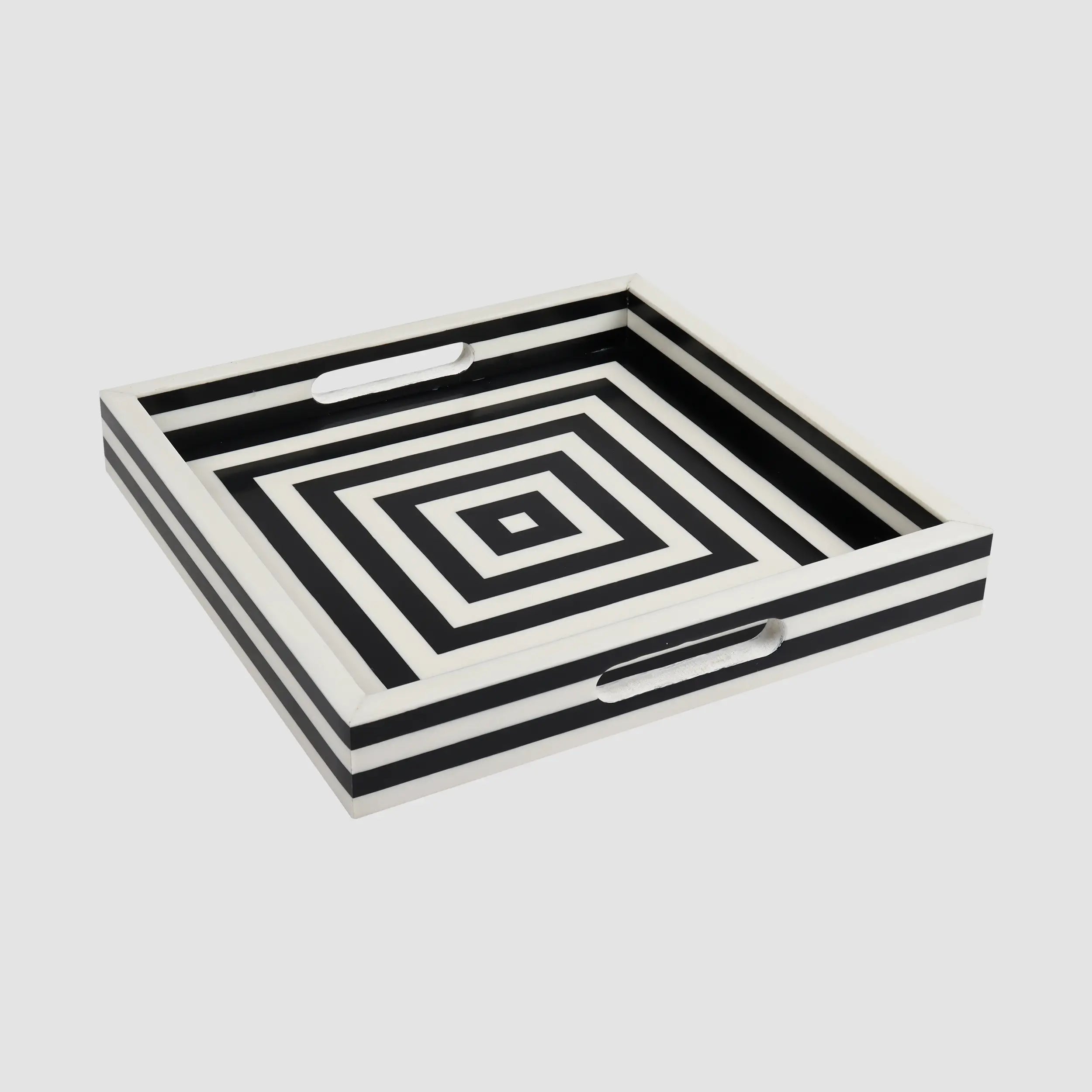 Black and white concentric resin inlay tray