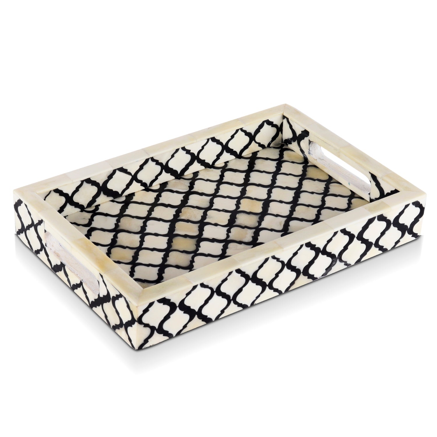 Moroccan black and white bone and resin inlay tray