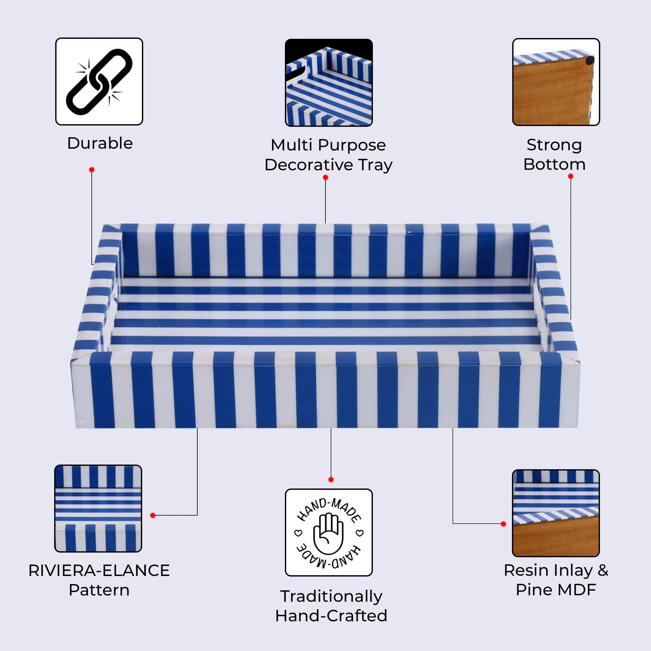Riviera Elance Blue White Decorative Vanity Tray 12x8