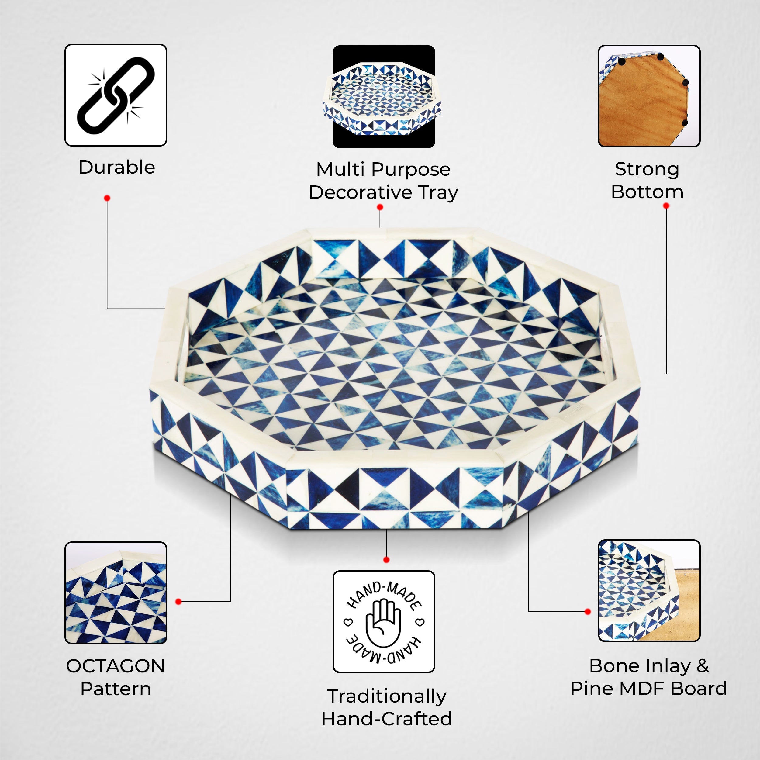 Ory blue and white octagon bone inlay tray