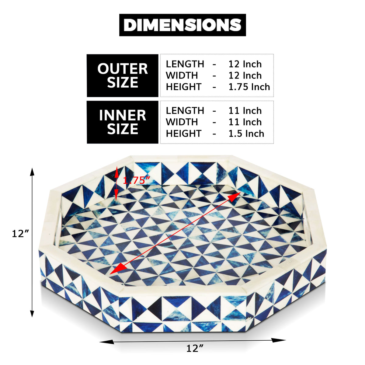Ory blue and white octagon bone inlay tray