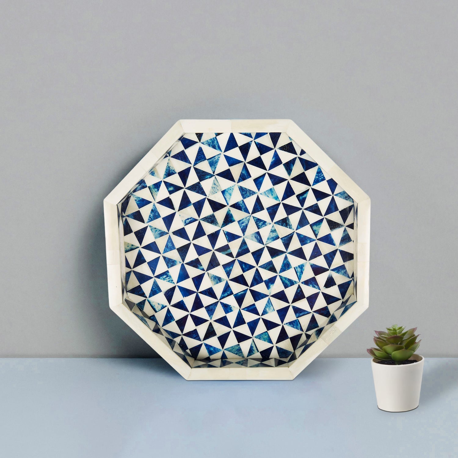 Ory blue and white octagon bone inlay tray