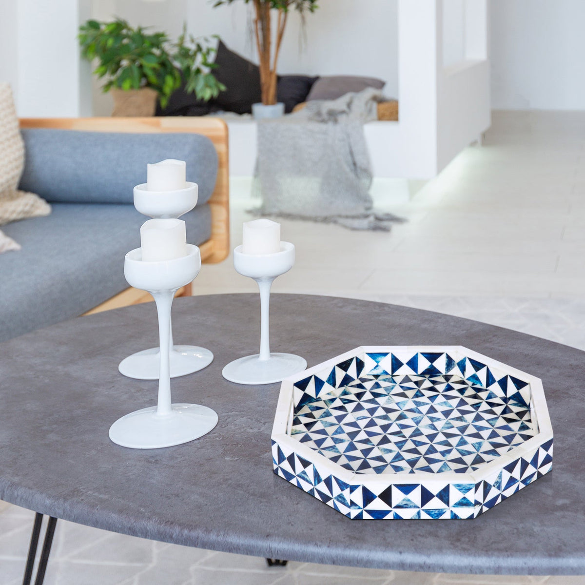 Ory blue and white octagon bone inlay tray