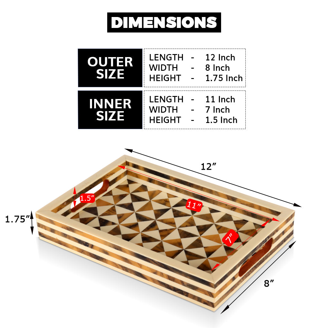 Decorative Tray Triangle Pattern Resin Inlay Brown -12"x 8"